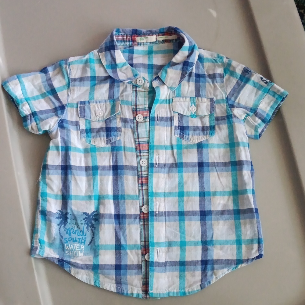 Benetton plaid lightweight summer button-up shirt